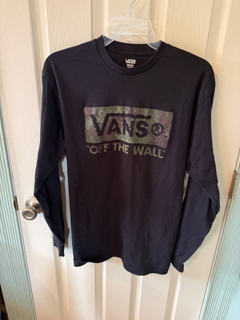 Vans Black Long-Sleeve Tee with Green Camo Logo